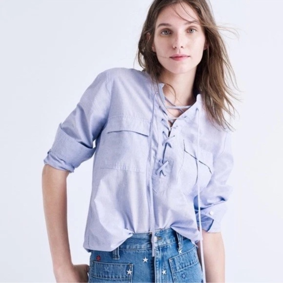 Like new 😎Light Blue Lace-Up Women's Top - Picture 1 of 3